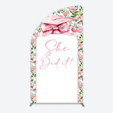 Aperturee - Aperturee Floral Pink Bachelor Cap She Did It Grad Half Moon Arch Backdrop